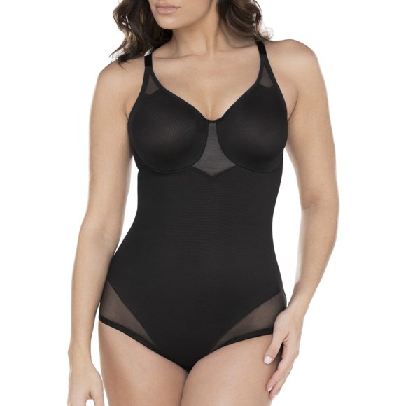Sexy Sheer Shaping Padded Cup Bodysuit in Black